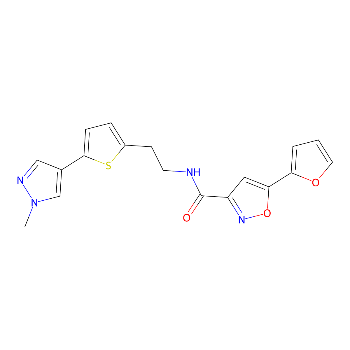 5-(furan-2-yl)-N-{2-[5-(1-methyl-1H-pyrazol-4-yl)thiophen-2-yl]ethyl}-1,2-oxazole-3-carboxamide molecular structure, CAS 2640979-05-9
