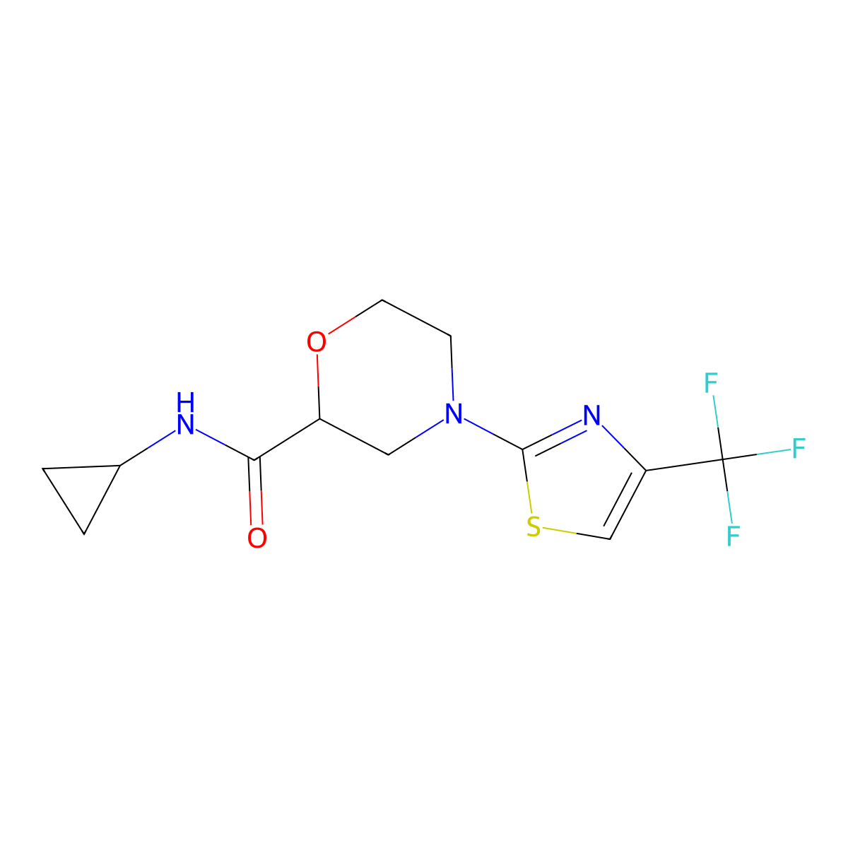 N-cyclopropyl-4-[4-(trifluoromethyl)-1,3-thiazol-2-yl]morpholine-2-carboxamide molecular structure, CAS 2640979-11-7