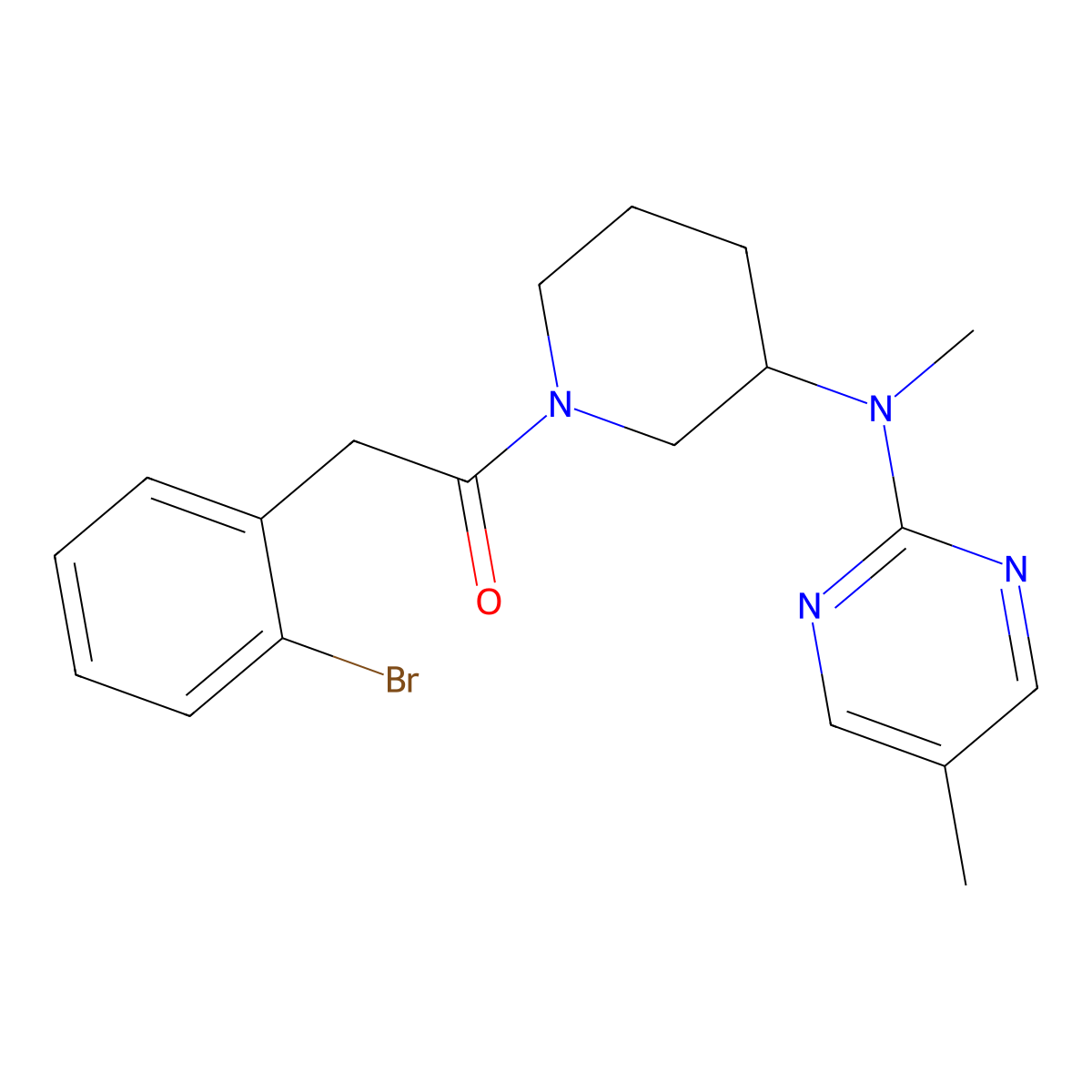 2-(2-Bromophenyl)-1-{3-[methyl(5-methylpyrimidin-2-yl)amino]piperidin-1-yl}ethan-1-one molecular structure, CAS 2640979-16-2