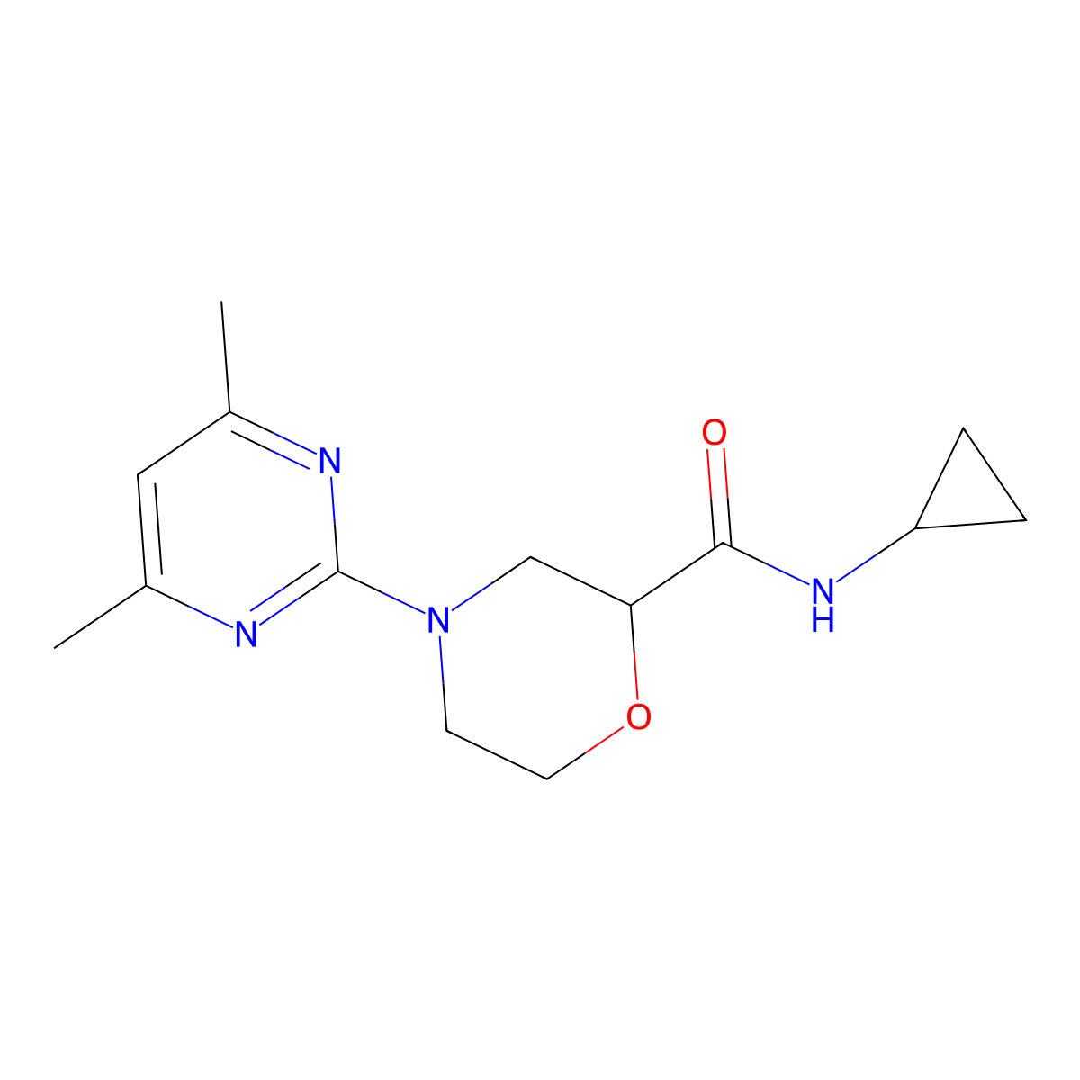 N-cyclopropyl-4-(4,6-dimethylpyrimidin-2-yl)morpholine-2-carboxamide molecular structure, CAS 2640979-17-3