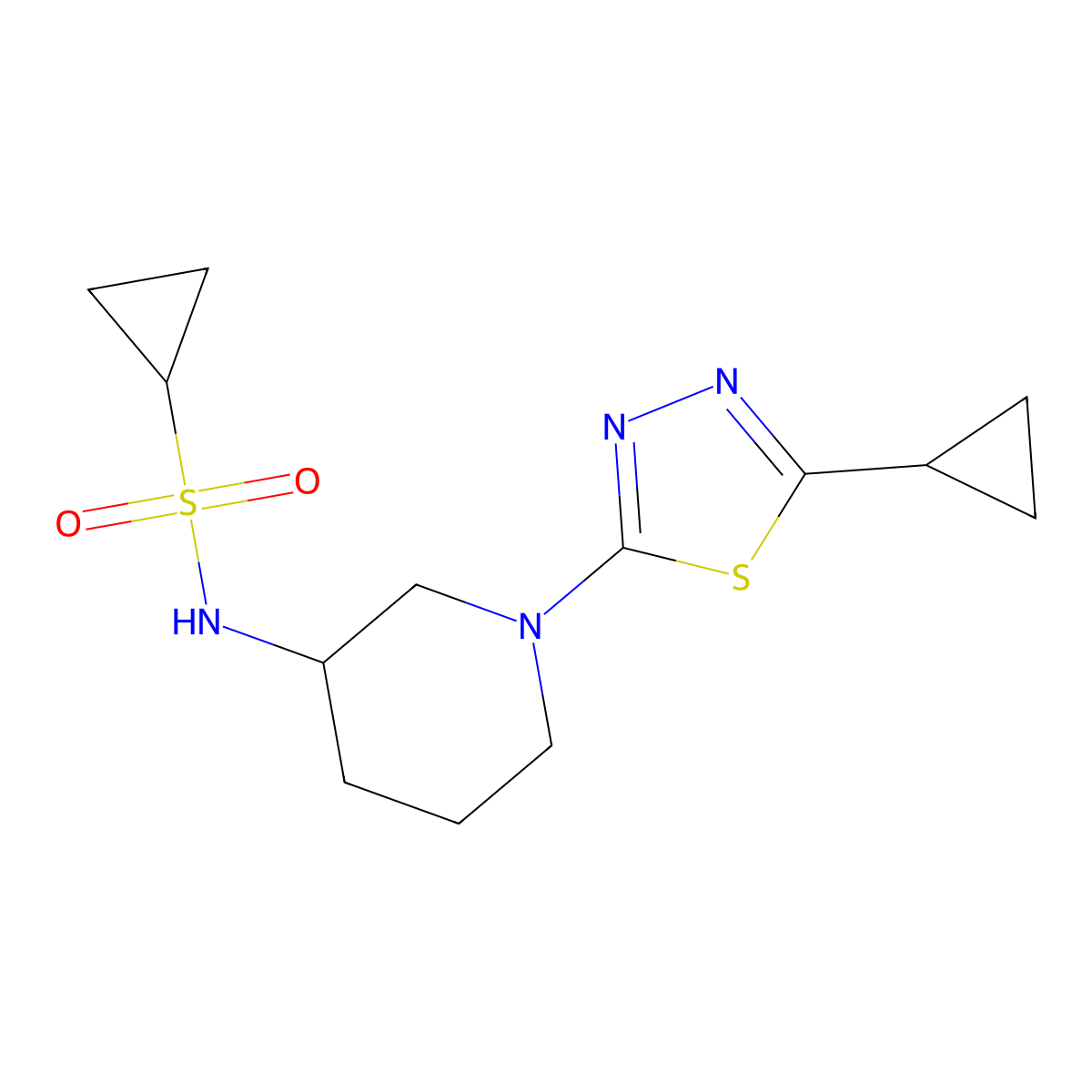 N-[1-(5-cyclopropyl-1,3,4-thiadiazol-2-yl)piperidin-3-yl]cyclopropanesulfonamide molecular structure, CAS 2640979-18-4
