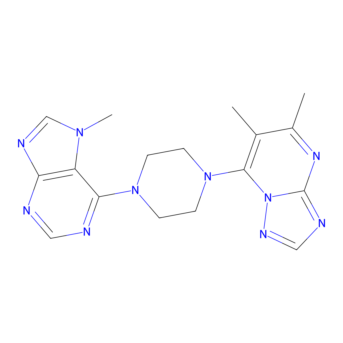 6-(4-{5,6-dimethyl-[1,2,4]triazolo[1,5-a]pyrimidin-7-yl}piperazin-1-yl)-7-methyl-7H-purine molecular structure, CAS 2640979-20-8