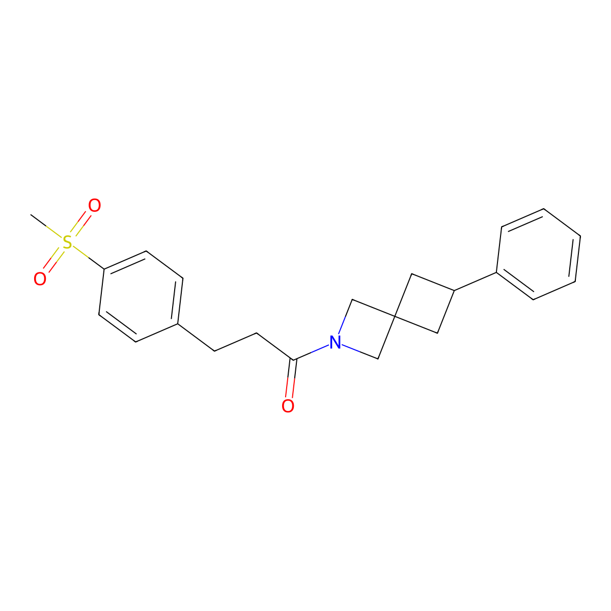 3-(4-Methanesulfonylphenyl)-1-{6-phenyl-2-azaspiro[3.3]heptan-2-yl}propan-1-one molecular structure, CAS 2640979-21-9