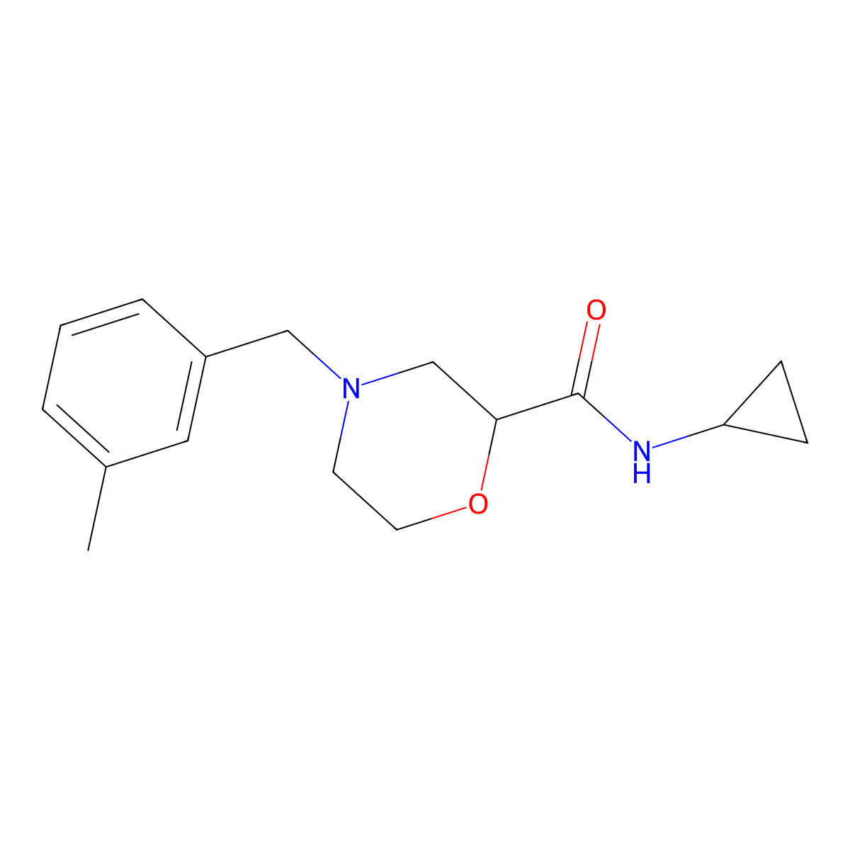 N-cyclopropyl-4-[(3-methylphenyl)methyl]morpholine-2-carboxamide molecular structure, CAS 2640979-25-3