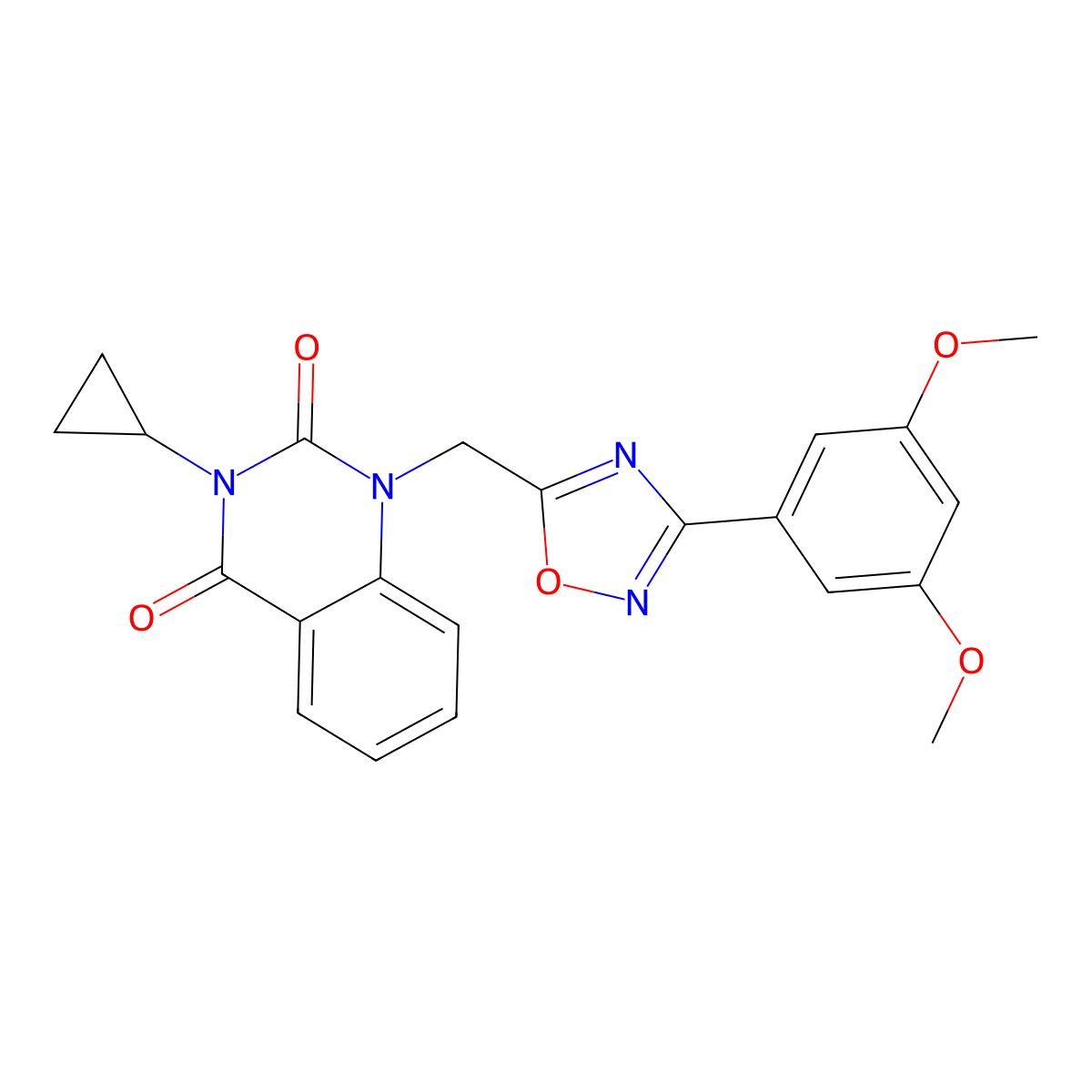 3-Cyclopropyl-1-{[3-(3,5-dimethoxyphenyl)-1,2,4-oxadiazol-5-yl]methyl}-1,2,3,4-tetrahydroquinazoline-2,4-dione molecular structure, CAS 2640979-26-4