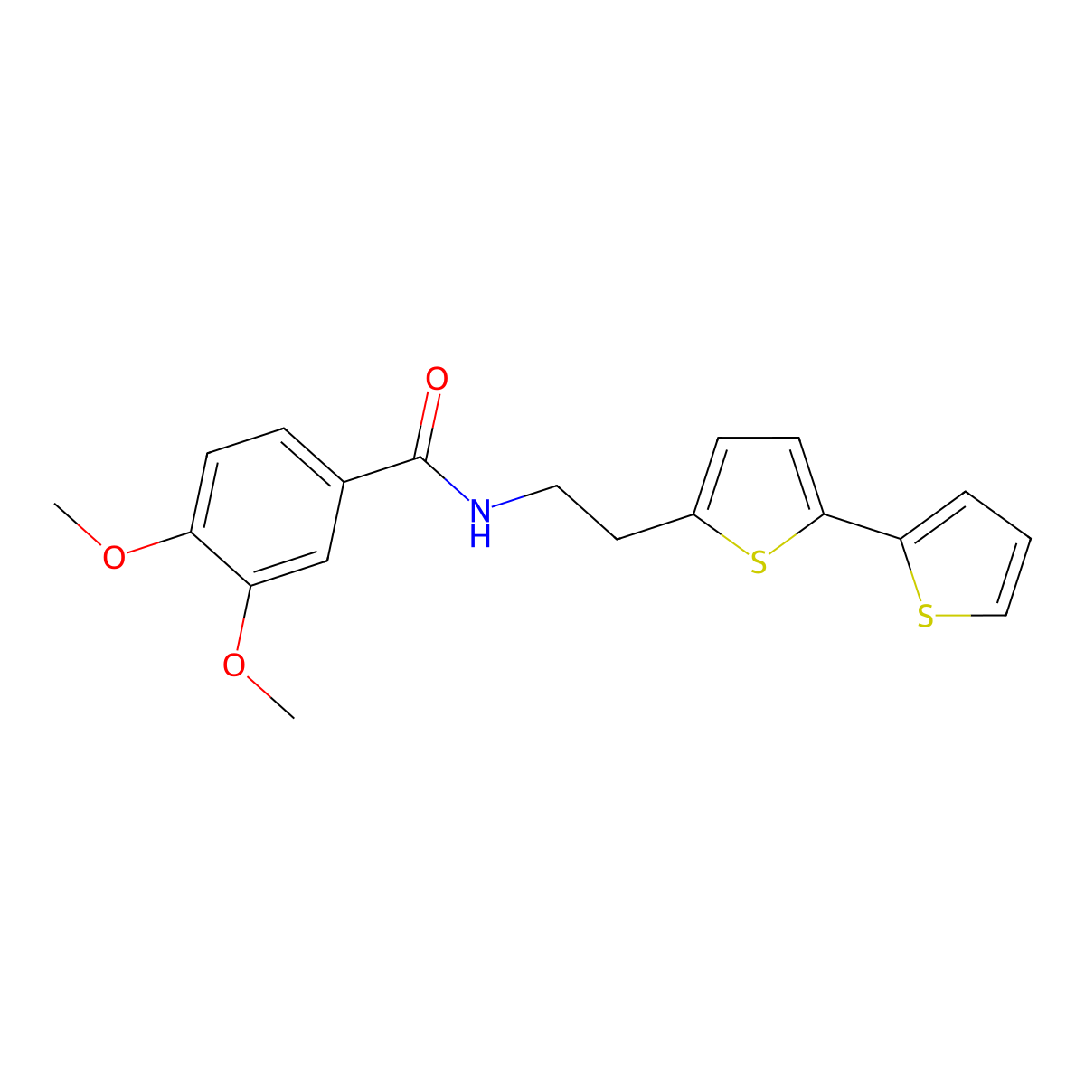 N-(2-{[2,2'-bithiophene]-5-yl}ethyl)-3,4-dimethoxybenzamide molecular structure, CAS 2640979-29-7