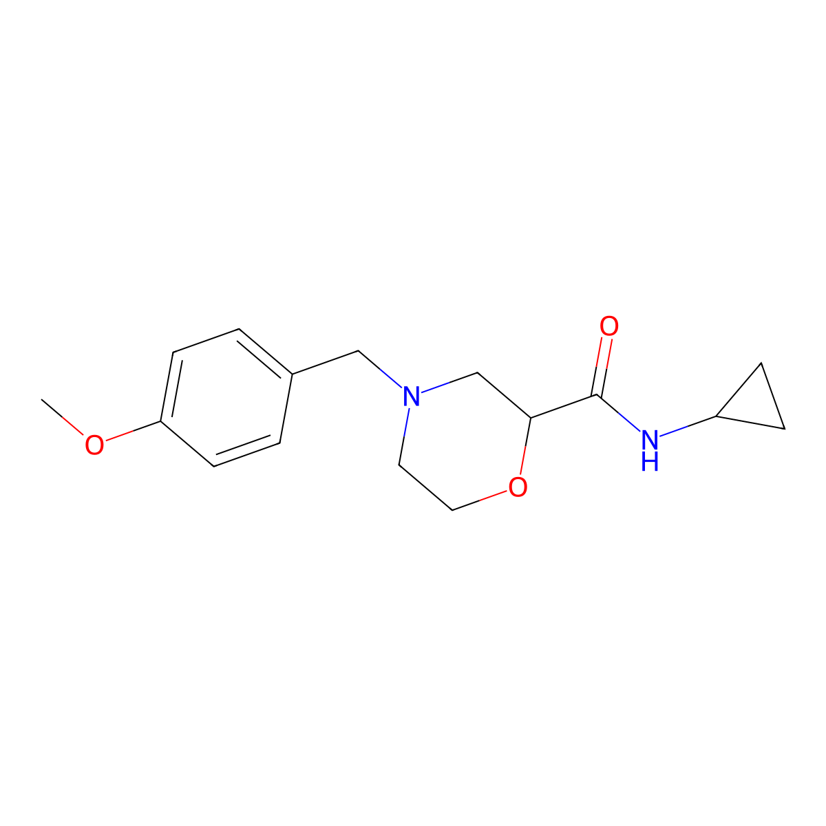 N-cyclopropyl-4-[(4-methoxyphenyl)methyl]morpholine-2-carboxamide molecular structure, CAS 2640979-33-3