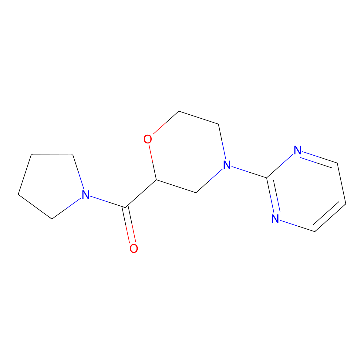 4-(Pyrimidin-2-yl)-2-(pyrrolidine-1-carbonyl)morpholine molecular structure, CAS 2640979-35-5