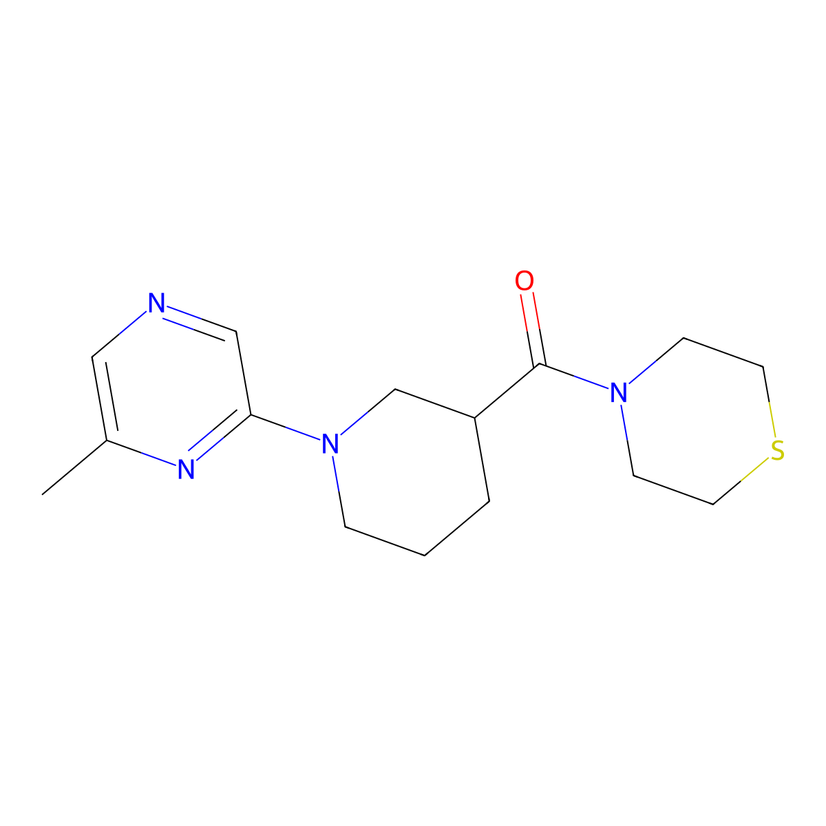 4-[1-(6-Methylpyrazin-2-yl)piperidine-3-carbonyl]thiomorpholine molecular structure, CAS 2640979-39-9
