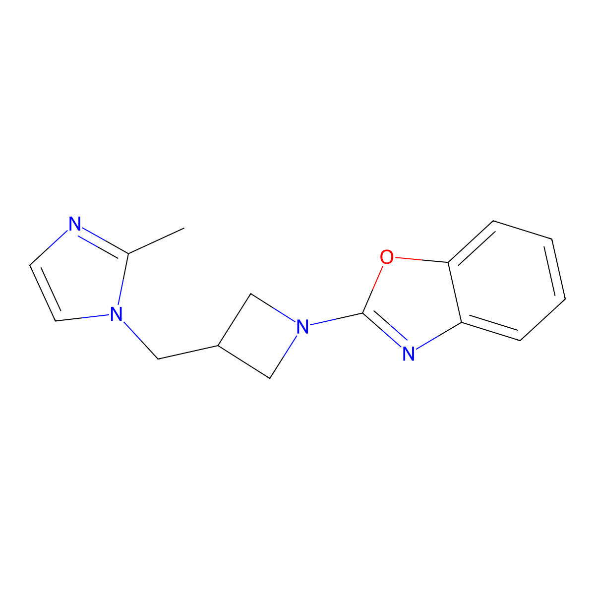 2-{3-[(2-methyl-1H-imidazol-1-yl)methyl]azetidin-1-yl}-1,3-benzoxazole molecular structure, CAS 2640979-40-2