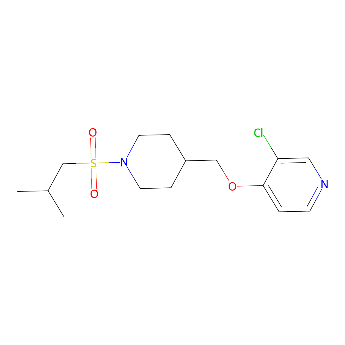 3-Chloro-4-{[1-(2-methylpropanesulfonyl)piperidin-4-yl]methoxy}pyridine molecular structure, CAS 2640979-41-3