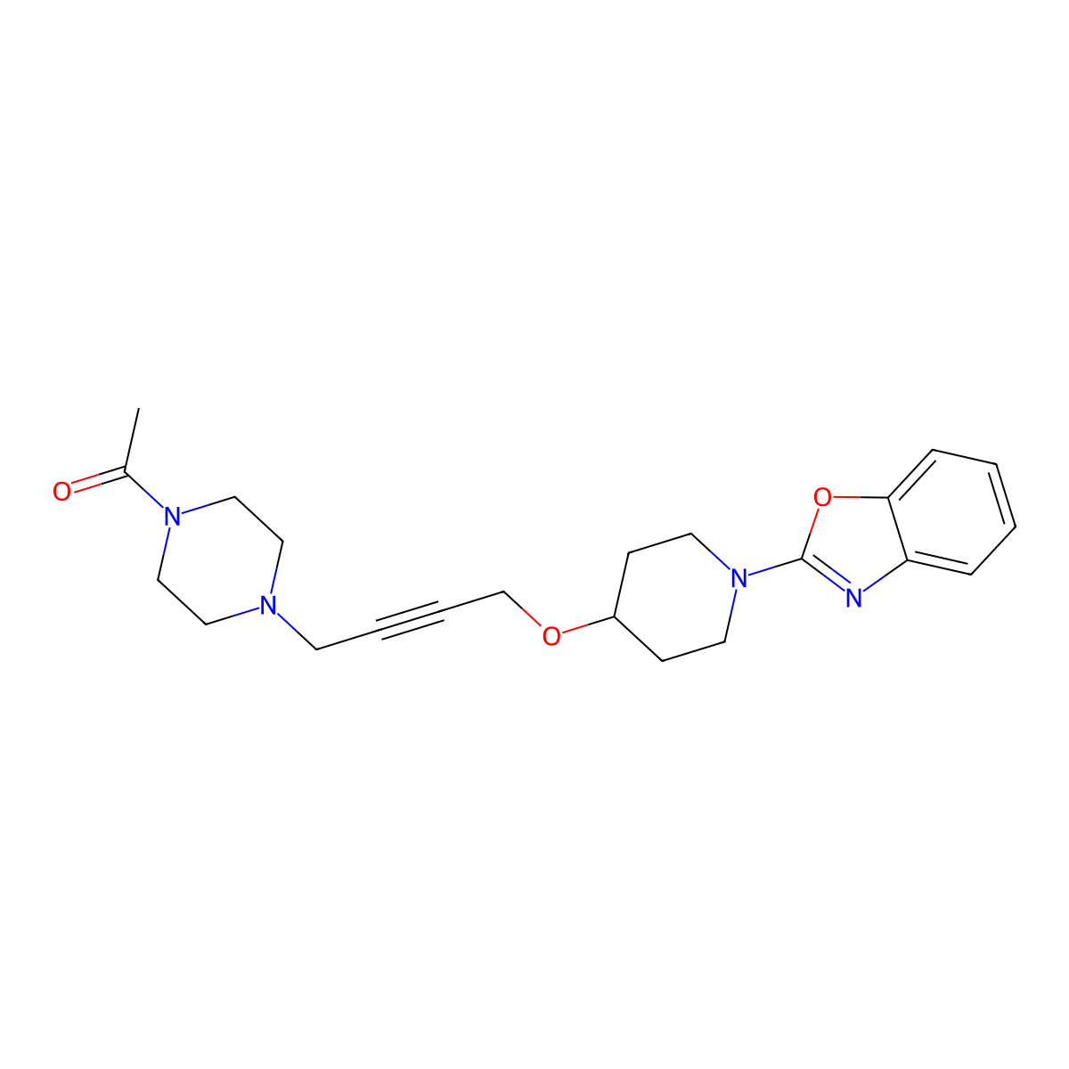 1-[4-(4-{[1-(1,3-Benzoxazol-2-yl)piperidin-4-yl]oxy}but-2-yn-1-yl)piperazin-1-yl]ethan-1-one molecular structure, CAS 2640979-42-4