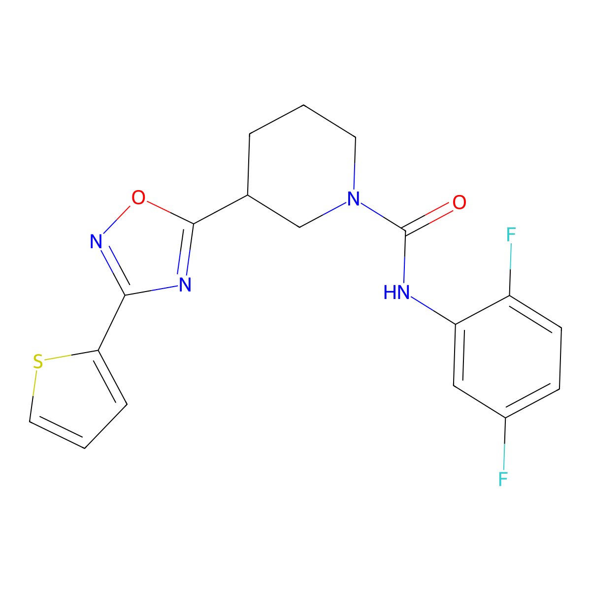 N-(2,5-difluorophenyl)-3-[3-(thiophen-2-yl)-1,2,4-oxadiazol-5-yl]piperidine-1-carboxamide molecular structure, CAS 2640979-48-0
