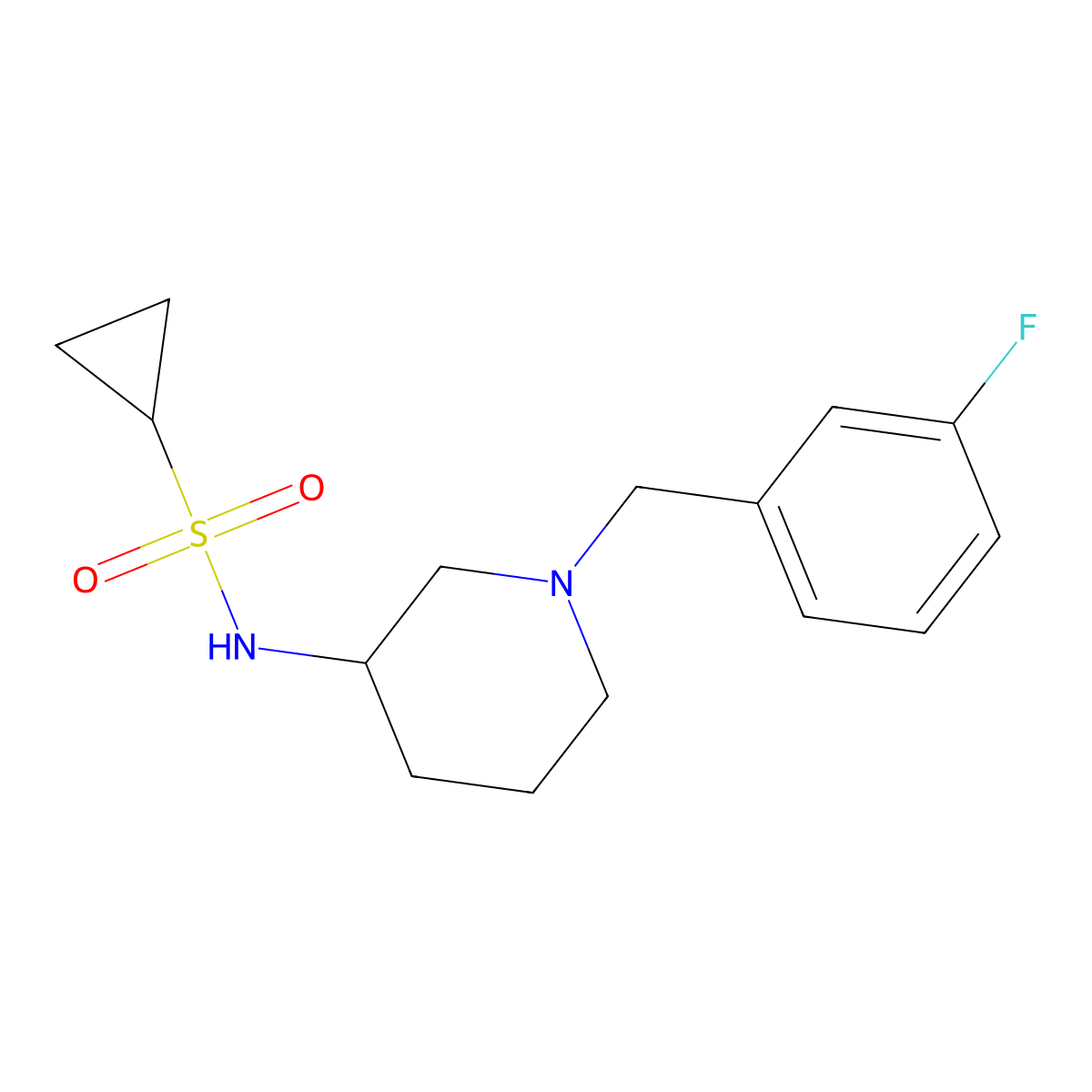 N-{1-[(3-fluorophenyl)methyl]piperidin-3-yl}cyclopropanesulfonamide molecular structure, CAS 2640979-49-1