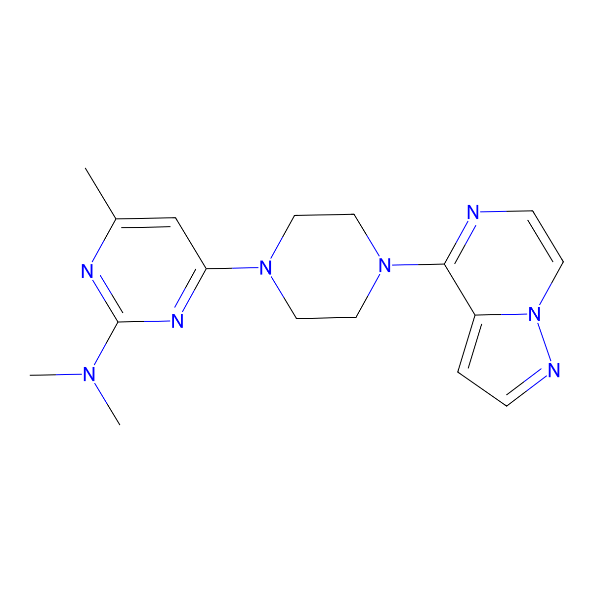 N,N,4-trimethyl-6-(4-{pyrazolo[1,5-a]pyrazin-4-yl}piperazin-1-yl)pyrimidin-2-amine molecular structure, CAS 2640979-50-4