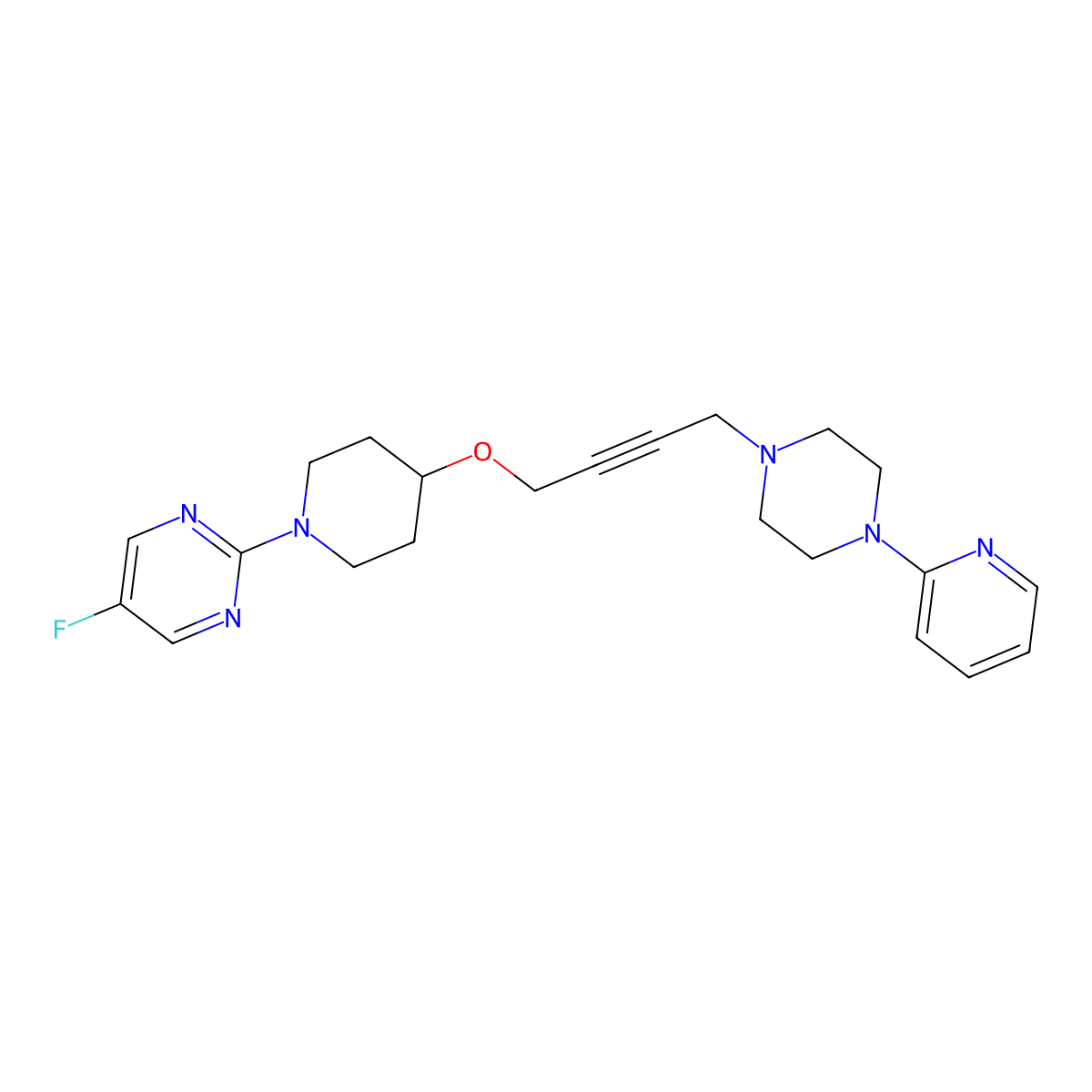 5-Fluoro-2-[4-({4-[4-(pyridin-2-yl)piperazin-1-yl]but-2-yn-1-yl}oxy)piperidin-1-yl]pyrimidine molecular structure, CAS 2640979-51-5