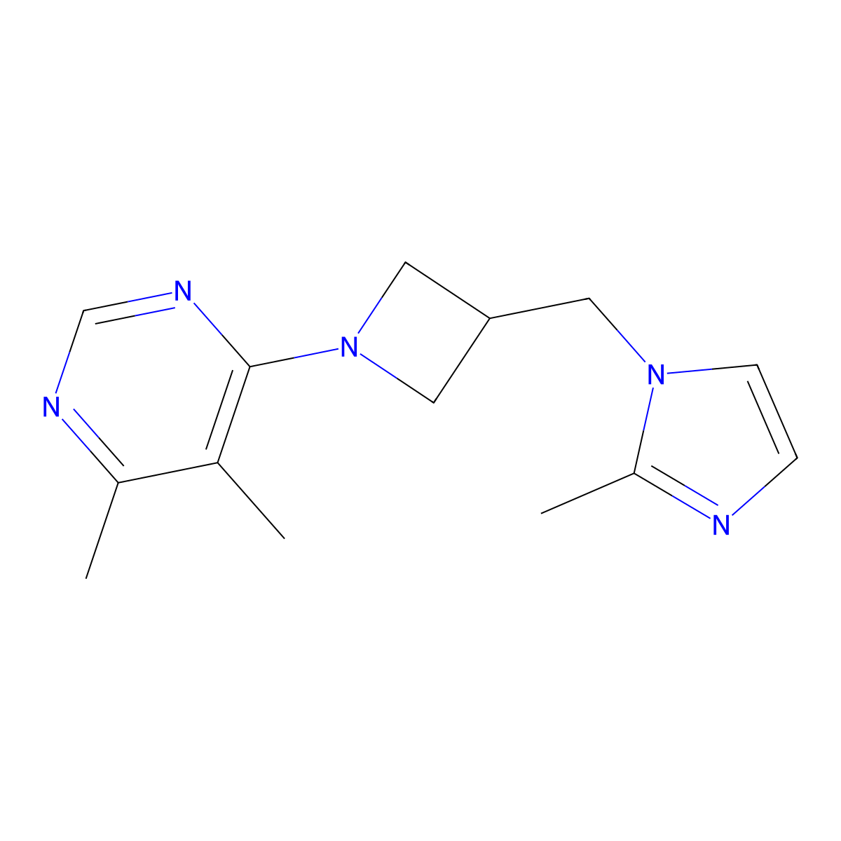 4,5-dimethyl-6-{3-[(2-methyl-1H-imidazol-1-yl)methyl]azetidin-1-yl}pyrimidine molecular structure, CAS 2640979-55-9