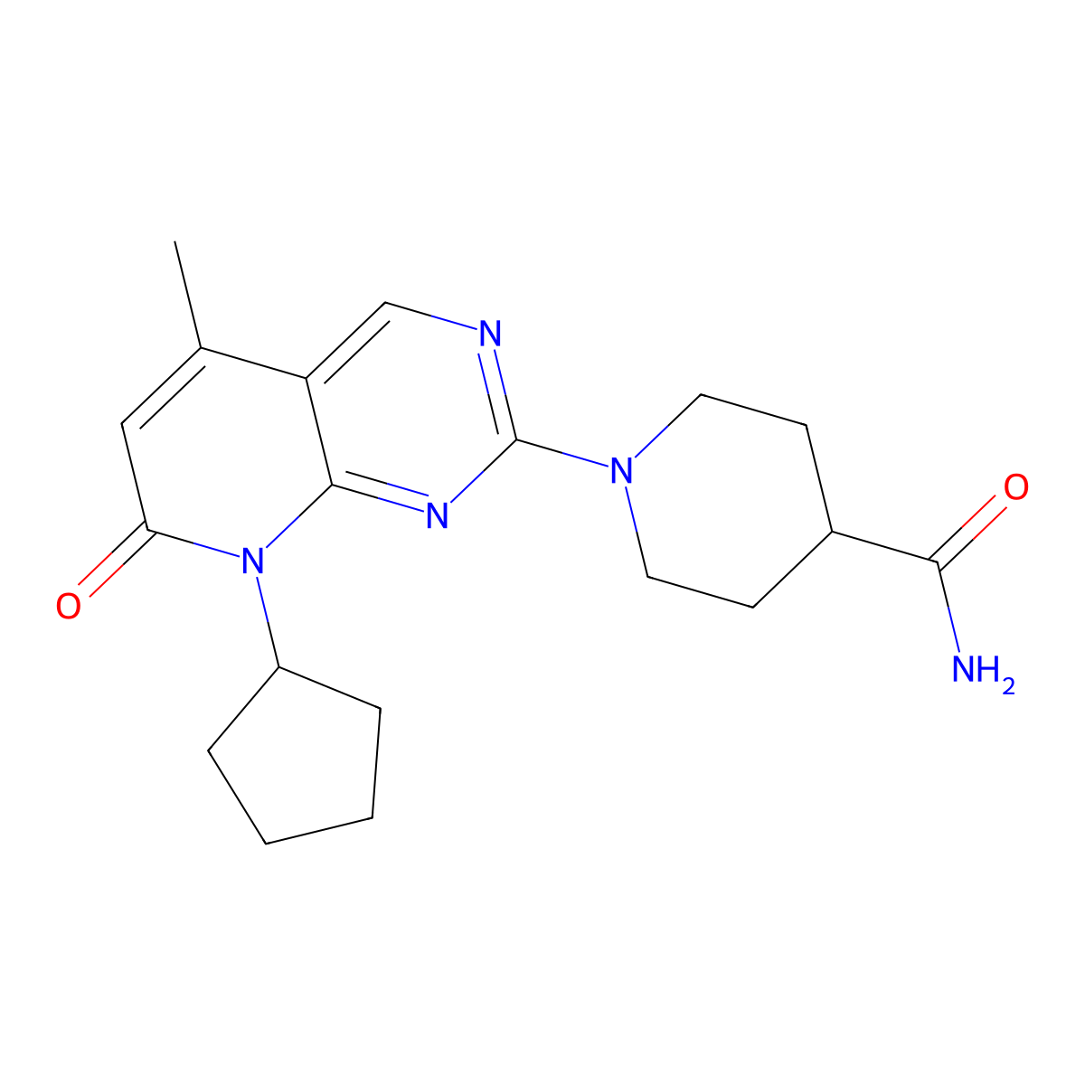 1-{8-cyclopentyl-5-methyl-7-oxo-7H,8H-pyrido[2,3-d]pyrimidin-2-yl}piperidine-4-carboxamide molecular structure, CAS 2640979-56-0