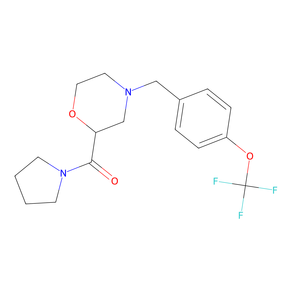 2-(Pyrrolidine-1-carbonyl)-4-{[4-(trifluoromethoxy)phenyl]methyl}morpholine molecular structure, CAS 2640979-57-1