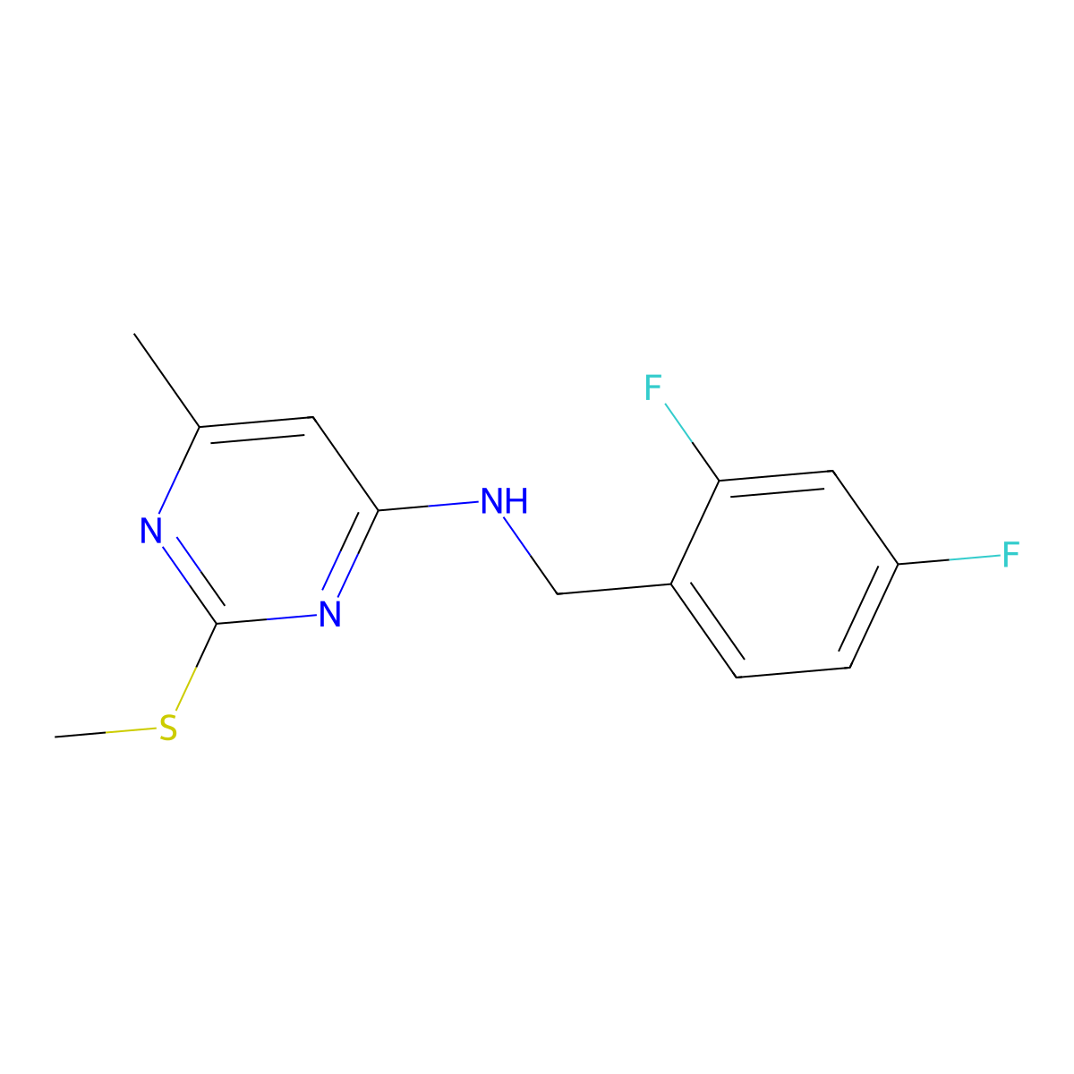 N-[(2,4-difluorophenyl)methyl]-6-methyl-2-(methylsulfanyl)pyrimidin-4-amine molecular structure, CAS 2640979-58-2