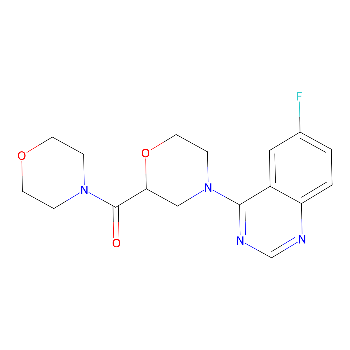 6-Fluoro-4-[2-(morpholine-4-carbonyl)morpholin-4-yl]quinazoline molecular structure, CAS 2640979-60-6