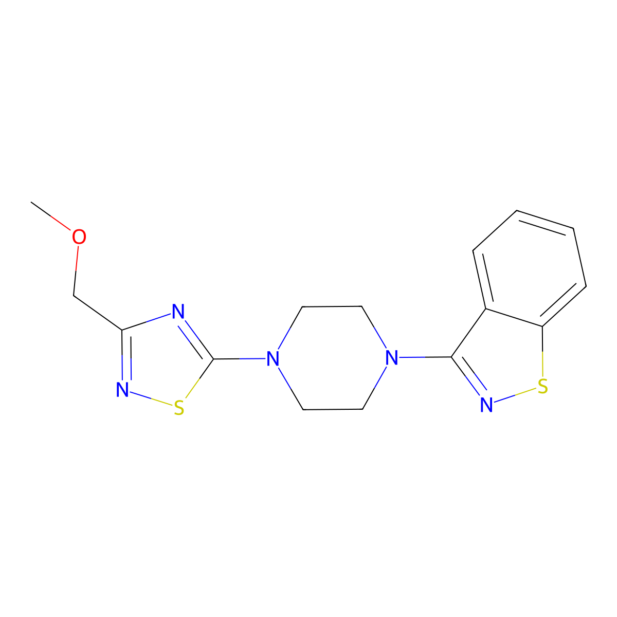 3-{4-[3-(Methoxymethyl)-1,2,4-thiadiazol-5-yl]piperazin-1-yl}-1,2-benzothiazole molecular structure, CAS 2640979-62-8
