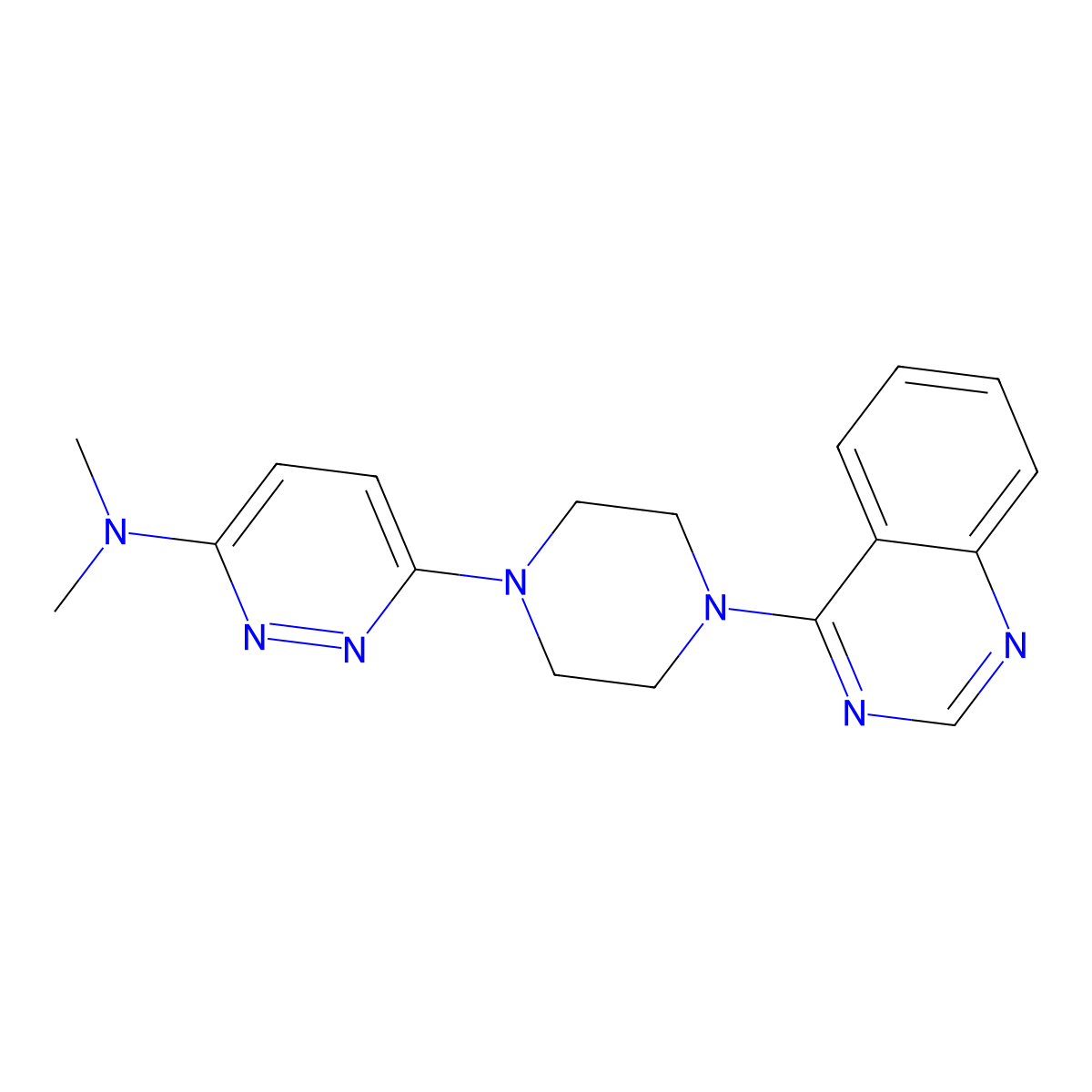 N,N-dimethyl-6-[4-(quinazolin-4-yl)piperazin-1-yl]pyridazin-3-amine molecular structure, CAS 2640979-63-9