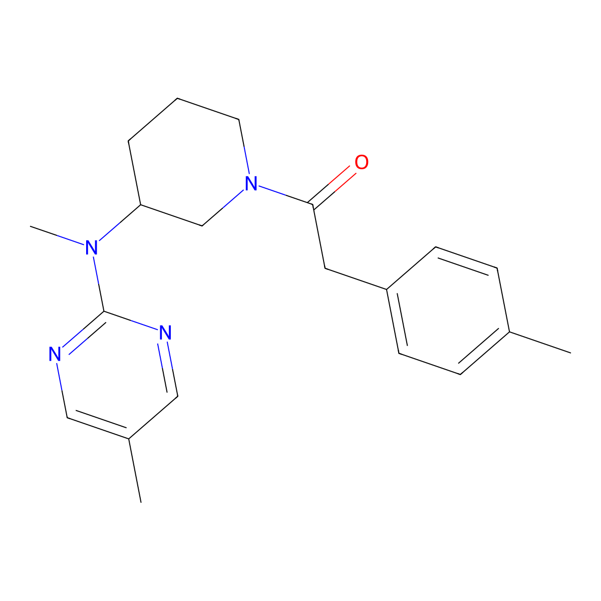 1-{3-[Methyl(5-methylpyrimidin-2-yl)amino]piperidin-1-yl}-2-(4-methylphenyl)ethan-1-one molecular structure, CAS 2640979-64-0