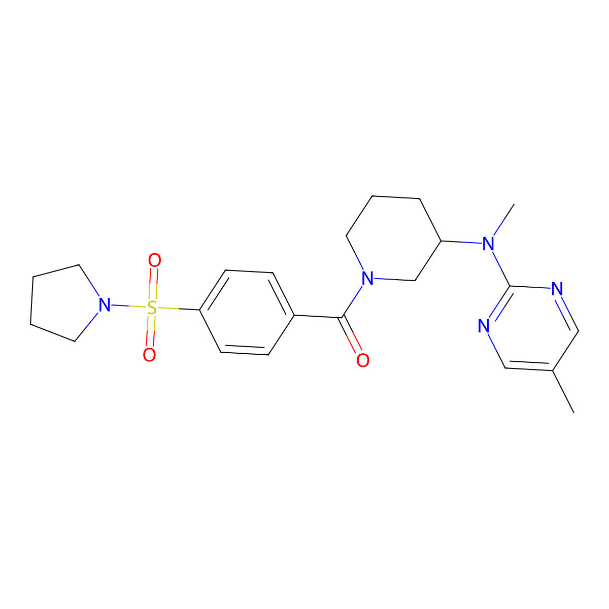 N,5-dimethyl-N-{1-[4-(pyrrolidine-1-sulfonyl)benzoyl]piperidin-3-yl}pyrimidin-2-amine molecular structure, CAS 2640979-66-2