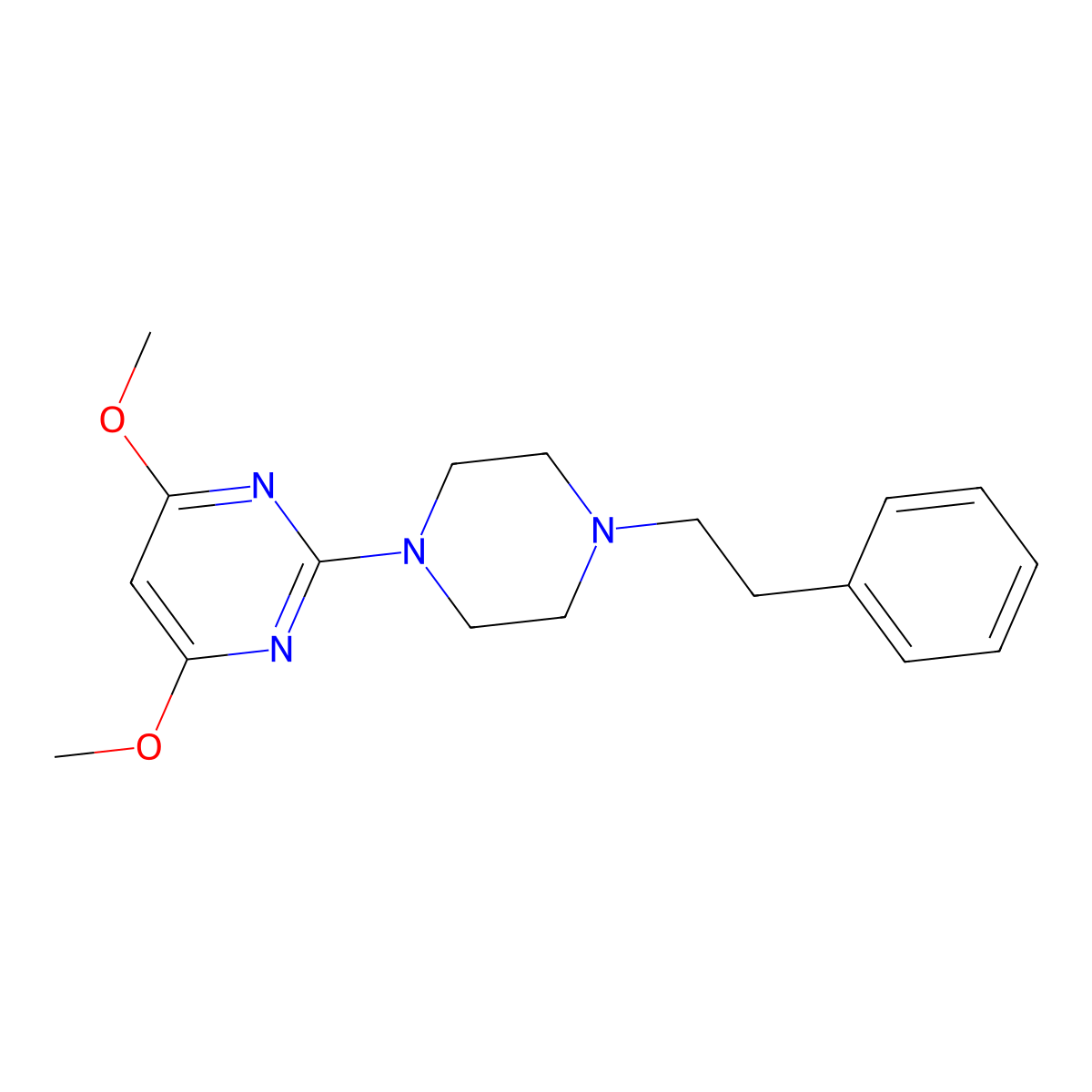4,6-Dimethoxy-2-[4-(2-phenylethyl)piperazin-1-yl]pyrimidine molecular structure, CAS 2640979-68-4