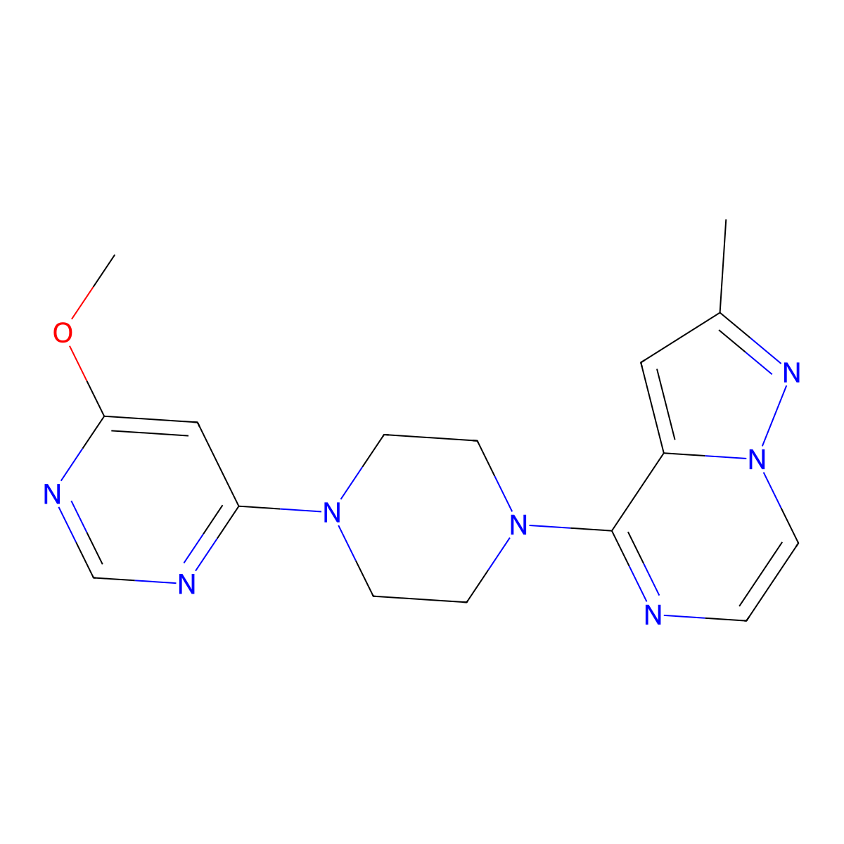 4-Methoxy-6-(4-{2-methylpyrazolo[1,5-a]pyrazin-4-yl}piperazin-1-yl)pyrimidine molecular structure, CAS 2640979-71-9