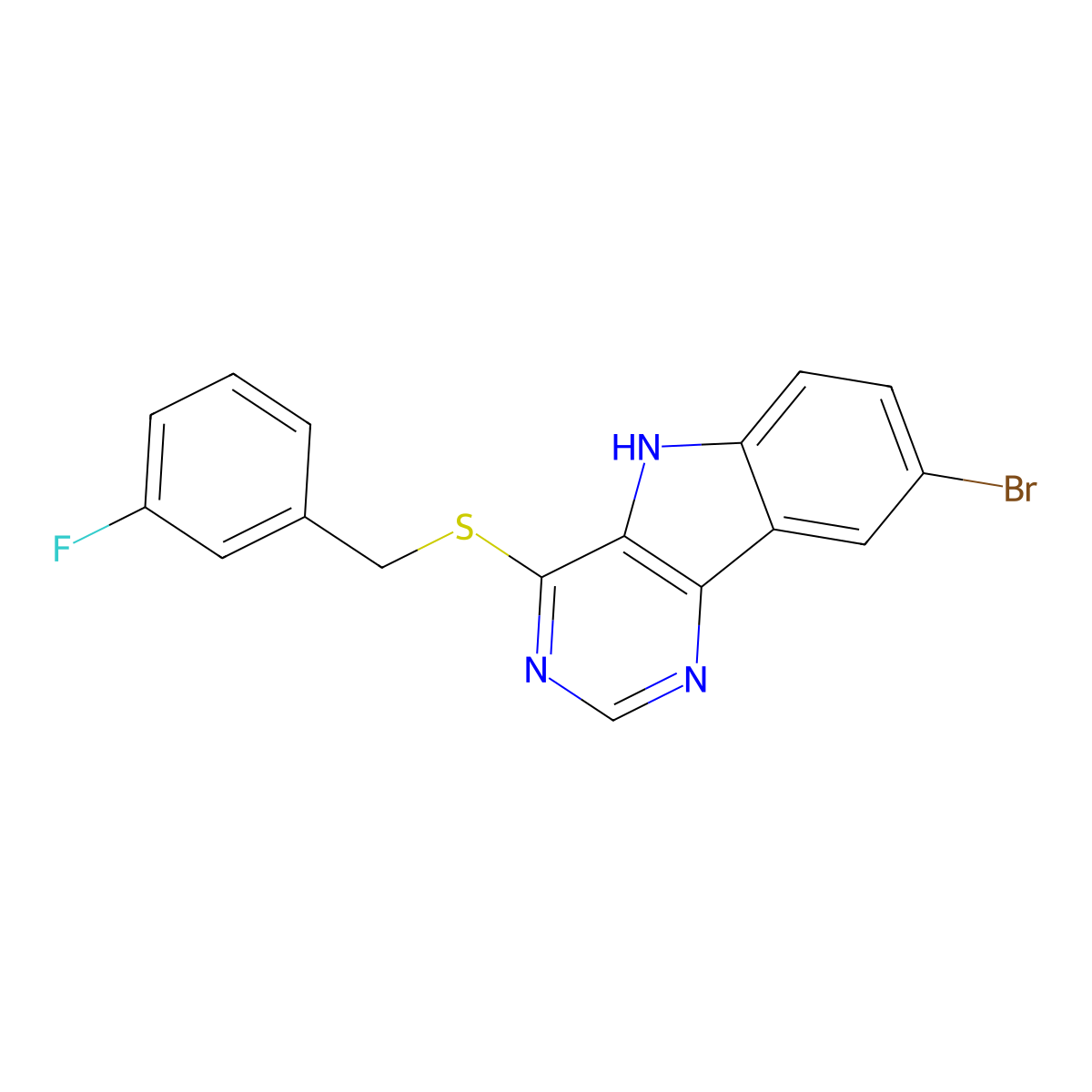 8-bromo-4-{[(3-fluorophenyl)methyl]sulfanyl}-5H-pyrimido[5,4-b]indole molecular structure, CAS 2640979-73-1