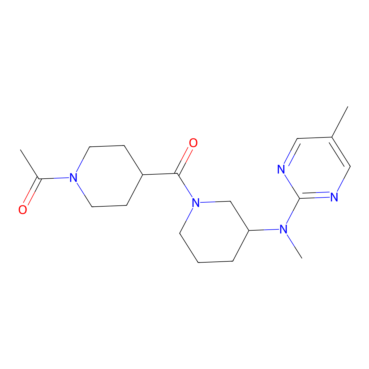 1-(4-{3-[Methyl(5-methylpyrimidin-2-yl)amino]piperidine-1-carbonyl}piperidin-1-yl)ethan-1-one molecular structure, CAS 2640979-75-3
