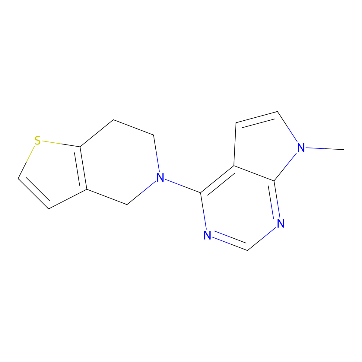 7-methyl-4-{4H,5H,6H,7H-thieno[3,2-c]pyridin-5-yl}-7H-pyrrolo[2,3-d]pyrimidine molecular structure, CAS 2640979-76-4