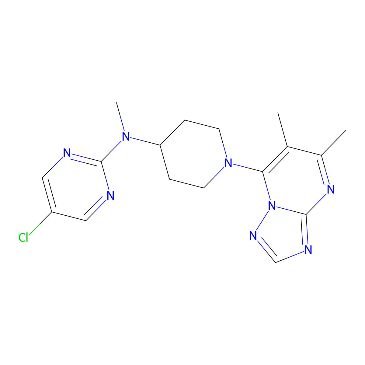 5-chloro-N-(1-{5,6-dimethyl-[1,2,4]triazolo[1,5-a]pyrimidin-7-yl}piperidin-4-yl)-N-methylpyrimidin-2-amine molecular structure, CAS 2640979-77-5