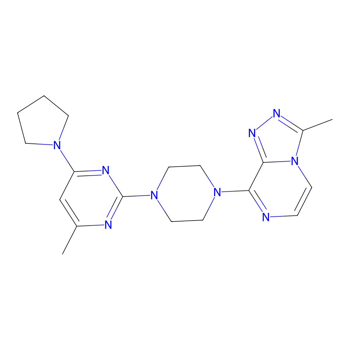 4-Methyl-2-(4-{3-methyl-[1,2,4]triazolo[4,3-a]pyrazin-8-yl}piperazin-1-yl)-6-(pyrrolidin-1-yl)pyrimidine molecular structure, CAS 2640979-79-7