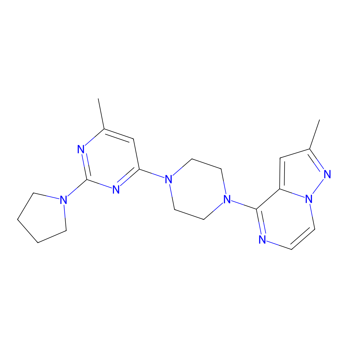 4-Methyl-6-(4-{2-methylpyrazolo[1,5-a]pyrazin-4-yl}piperazin-1-yl)-2-(pyrrolidin-1-yl)pyrimidine molecular structure, CAS 2640979-80-0
