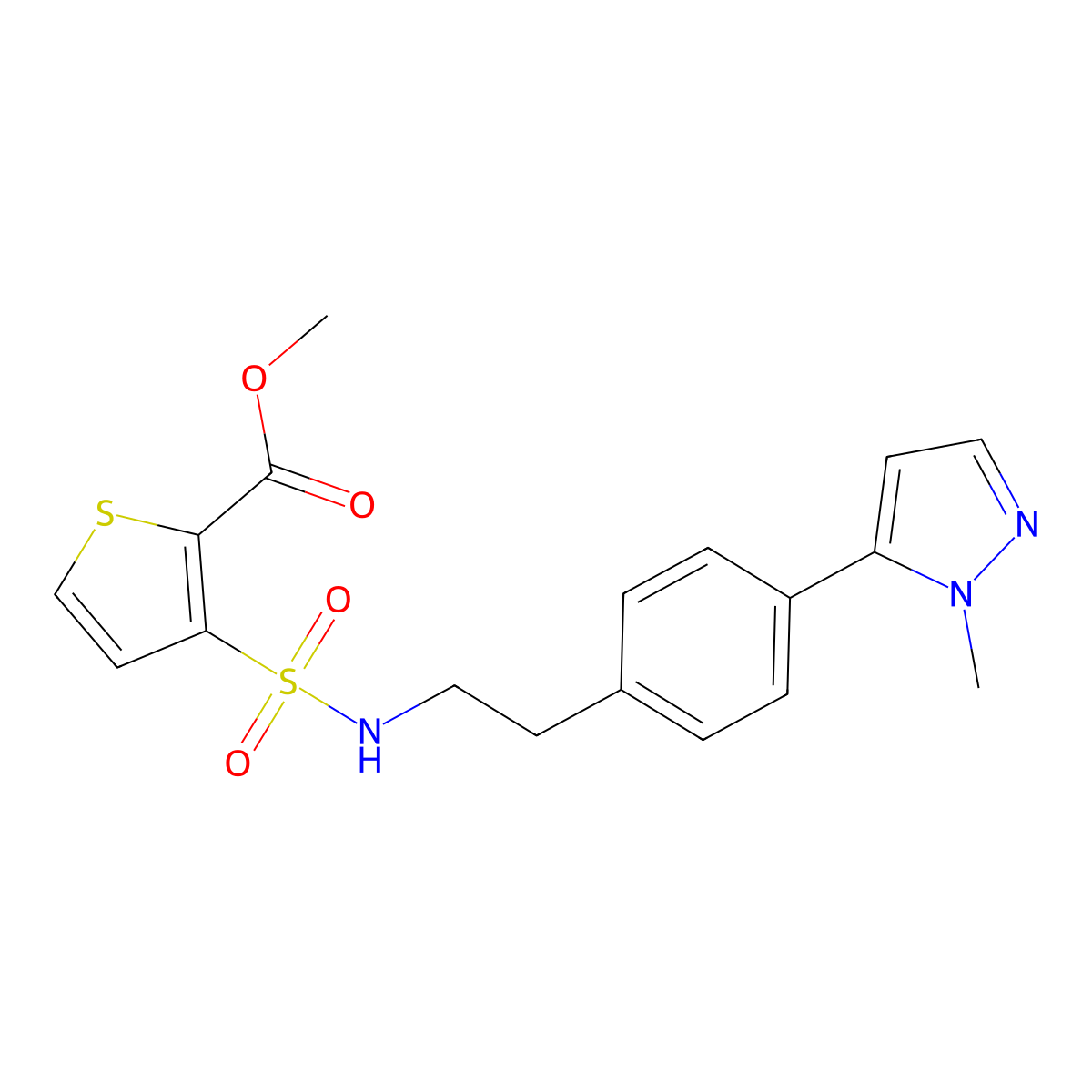 methyl 3-({2-[4-(1-methyl-1H-pyrazol-5-yl)phenyl]ethyl}sulfamoyl)thiophene-2-carboxylate molecular structure, CAS 2640979-81-1
