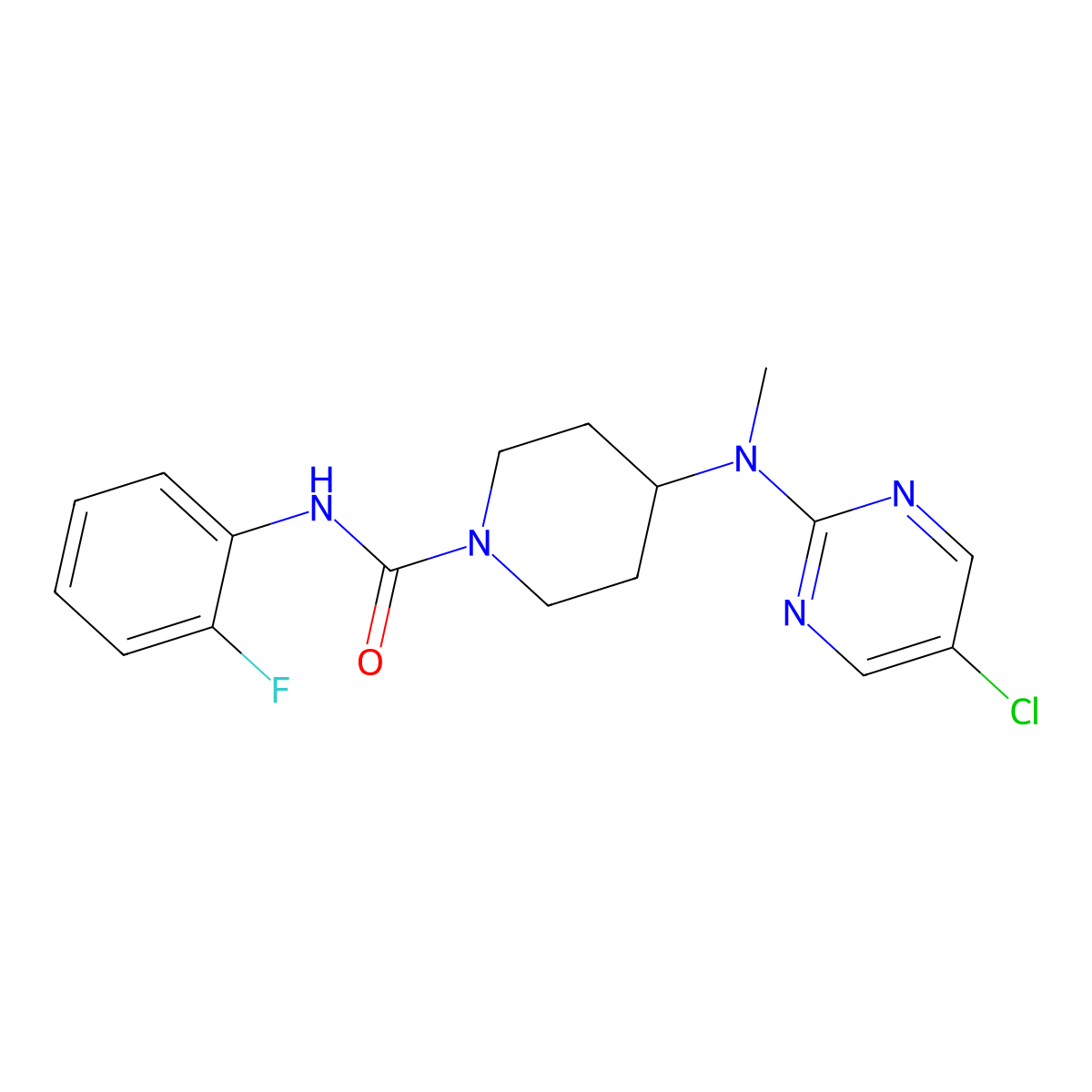 4-[(5-chloropyrimidin-2-yl)(methyl)amino]-N-(2-fluorophenyl)piperidine-1-carboxamide molecular structure, CAS 2640979-83-3