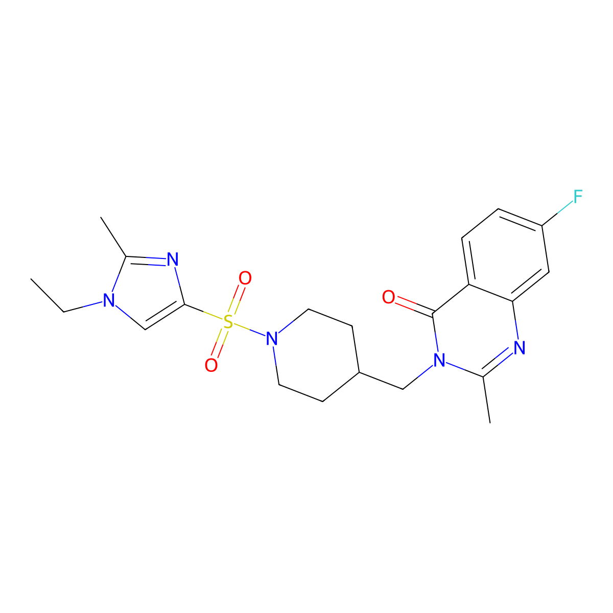 3-({1-[(1-ethyl-2-methyl-1H-imidazol-4-yl)sulfonyl]piperidin-4-yl}methyl)-7-fluoro-2-methyl-3,4-dihydroquinazolin-4-one molecular structure, CAS 2640979-84-4