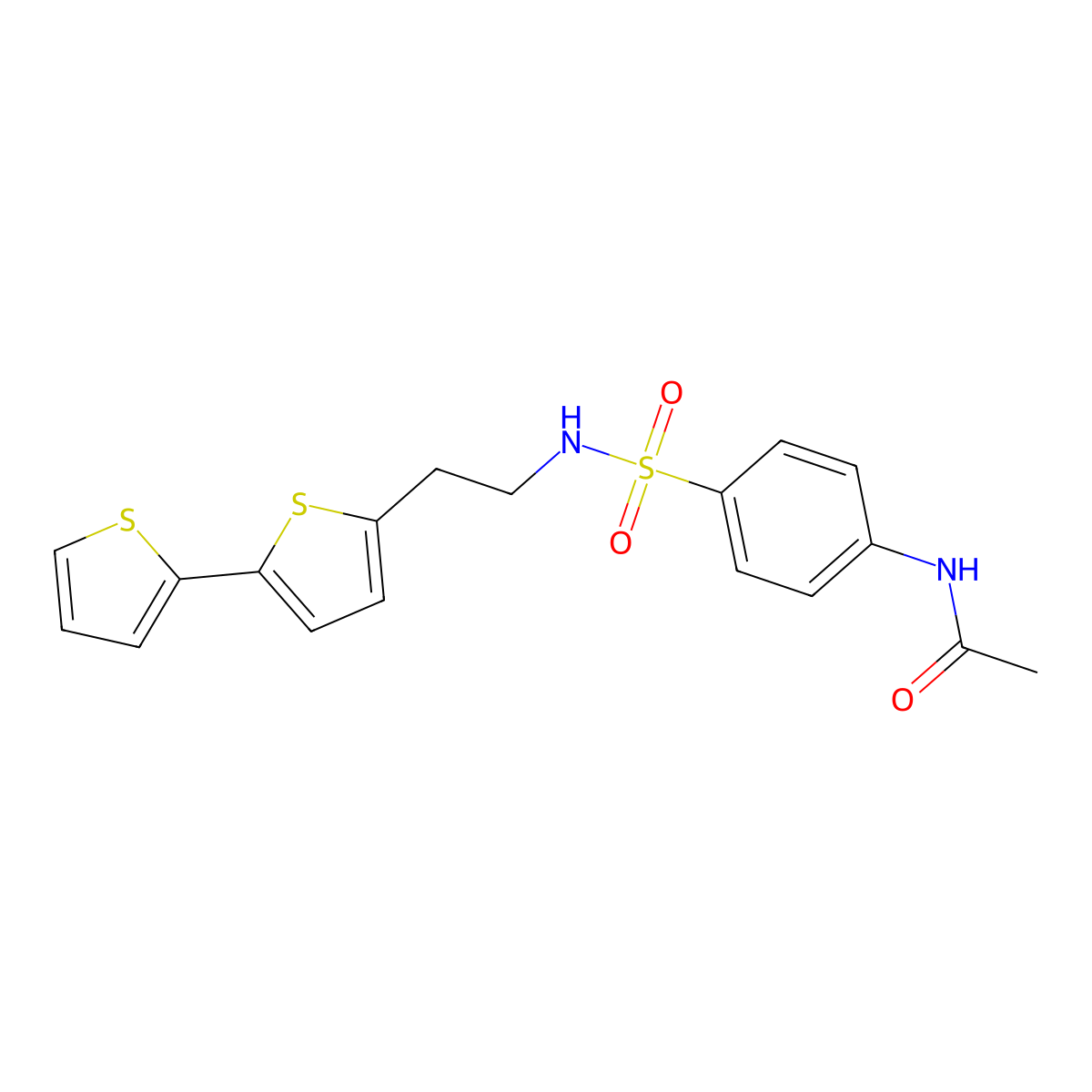 N-{4-[(2-{[2,2'-bithiophene]-5-yl}ethyl)sulfamoyl]phenyl}acetamide molecular structure, CAS 2640979-86-6