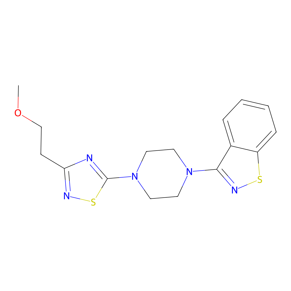3-{4-[3-(2-Methoxyethyl)-1,2,4-thiadiazol-5-yl]piperazin-1-yl}-1,2-benzothiazole molecular structure, CAS 2640979-87-7