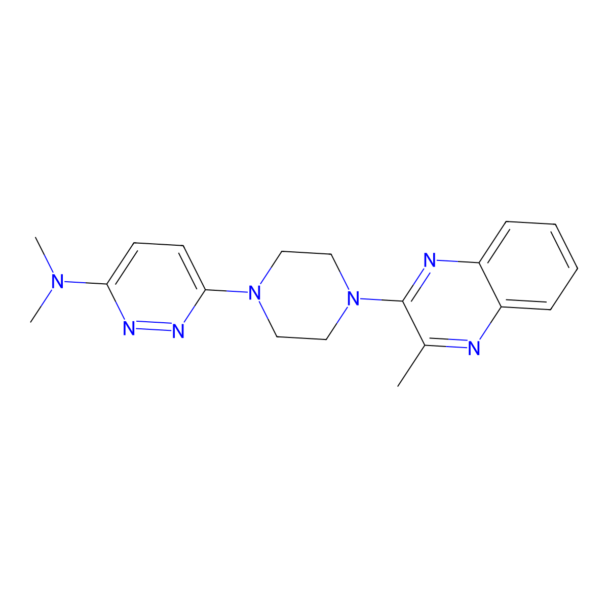 N,N-dimethyl-6-[4-(3-methylquinoxalin-2-yl)piperazin-1-yl]pyridazin-3-amine molecular structure, CAS 2640979-91-3