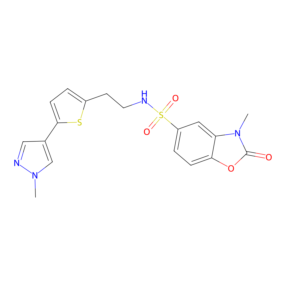 3-methyl-N-{2-[5-(1-methyl-1H-pyrazol-4-yl)thiophen-2-yl]ethyl}-2-oxo-2,3-dihydro-1,3-benzoxazole-5-sulfonamide molecular structure, CAS 2640979-93-5
