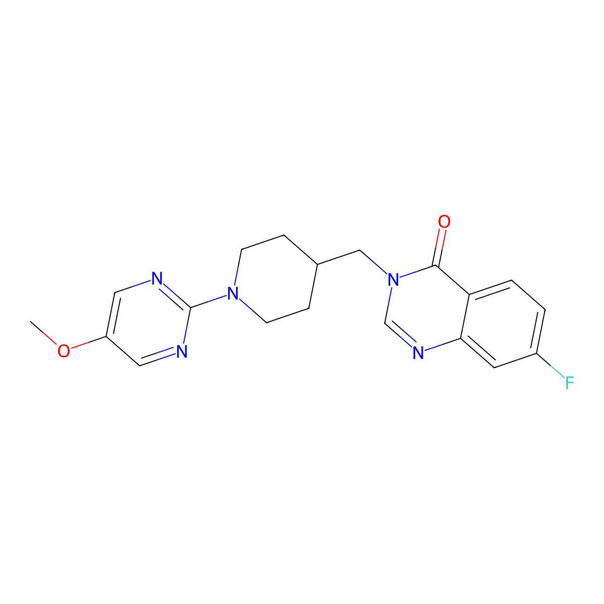 7-Fluoro-3-{[1-(5-methoxypyrimidin-2-yl)piperidin-4-yl]methyl}-3,4-dihydroquinazolin-4-one molecular structure, CAS 2640979-95-7