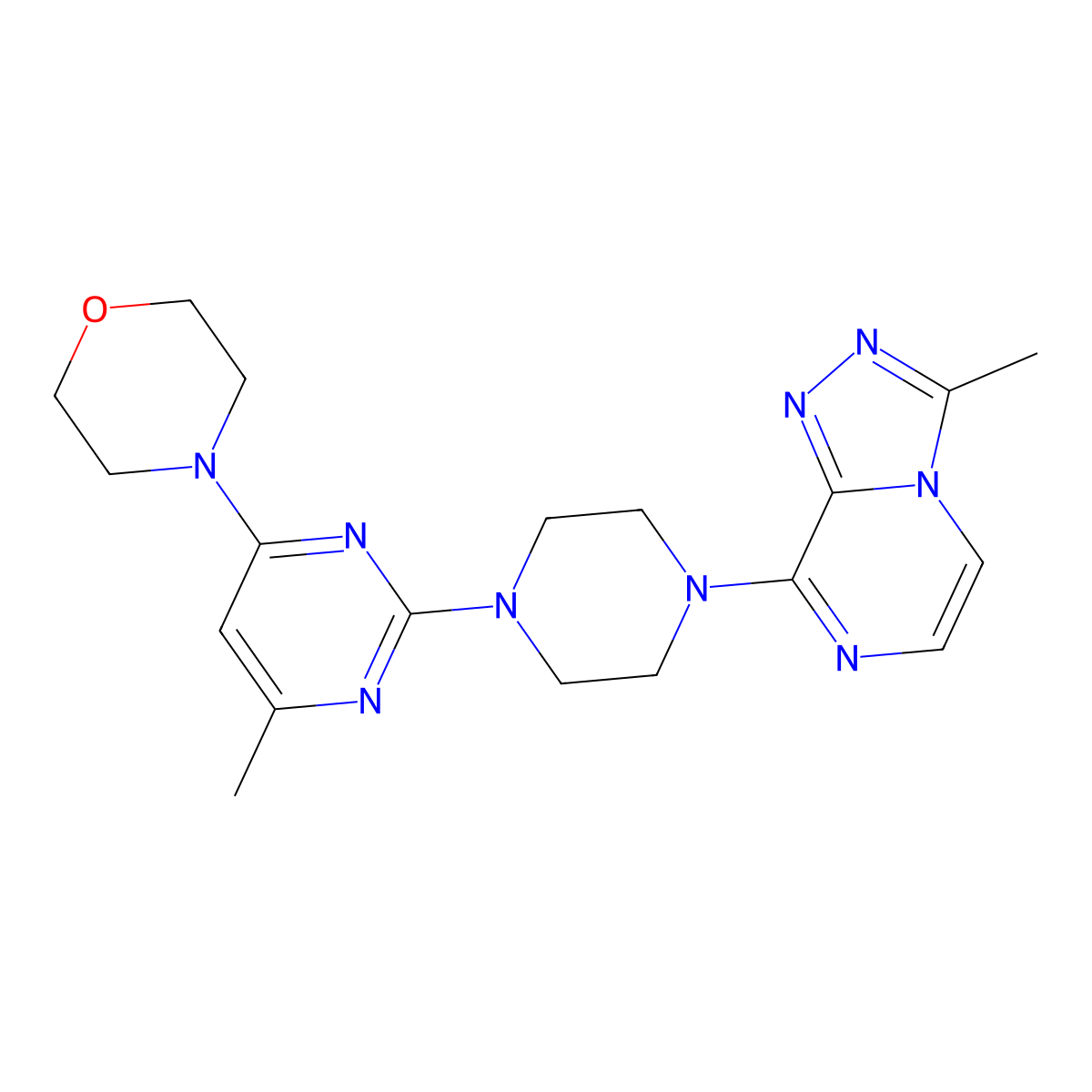4-[6-Methyl-2-(4-{3-methyl-[1,2,4]triazolo[4,3-a]pyrazin-8-yl}piperazin-1-yl)pyrimidin-4-yl]morpholine molecular structure, CAS 2640979-97-9