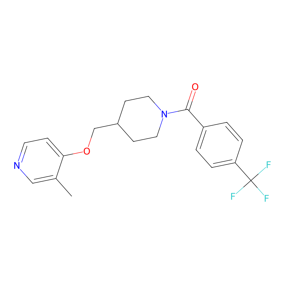3-Methyl-4-({1-[4-(trifluoromethyl)benzoyl]piperidin-4-yl}methoxy)pyridine molecular structure, CAS 2640980-00-1