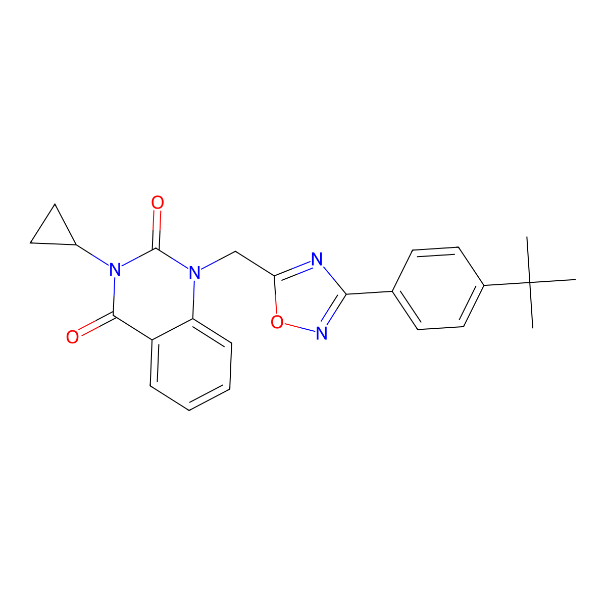 1-{[3-(4-Tert-butylphenyl)-1,2,4-oxadiazol-5-yl]methyl}-3-cyclopropyl-1,2,3,4-tetrahydroquinazoline-2,4-dione molecular structure, CAS 2640980-03-4