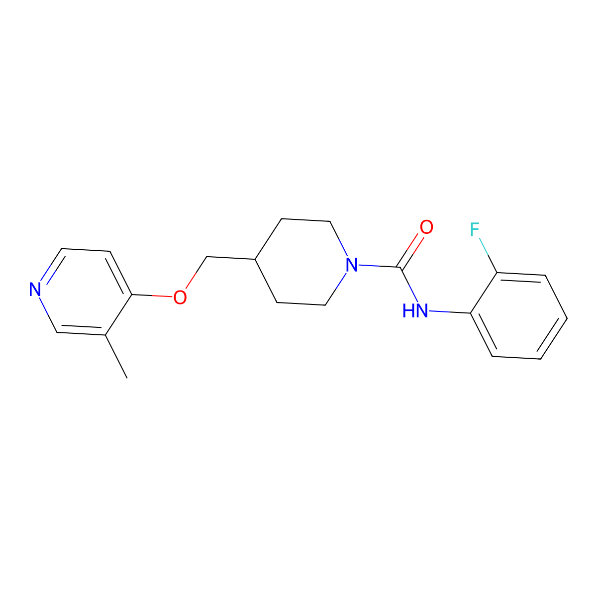 N-(2-fluorophenyl)-4-{[(3-methylpyridin-4-yl)oxy]methyl}piperidine-1-carboxamide molecular structure, CAS 2640980-05-6