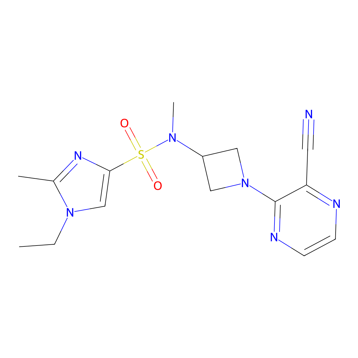N-[1-(3-cyanopyrazin-2-yl)azetidin-3-yl]-1-ethyl-N,2-dimethyl-1H-imidazole-4-sulfonamide molecular structure, CAS 2640980-08-9